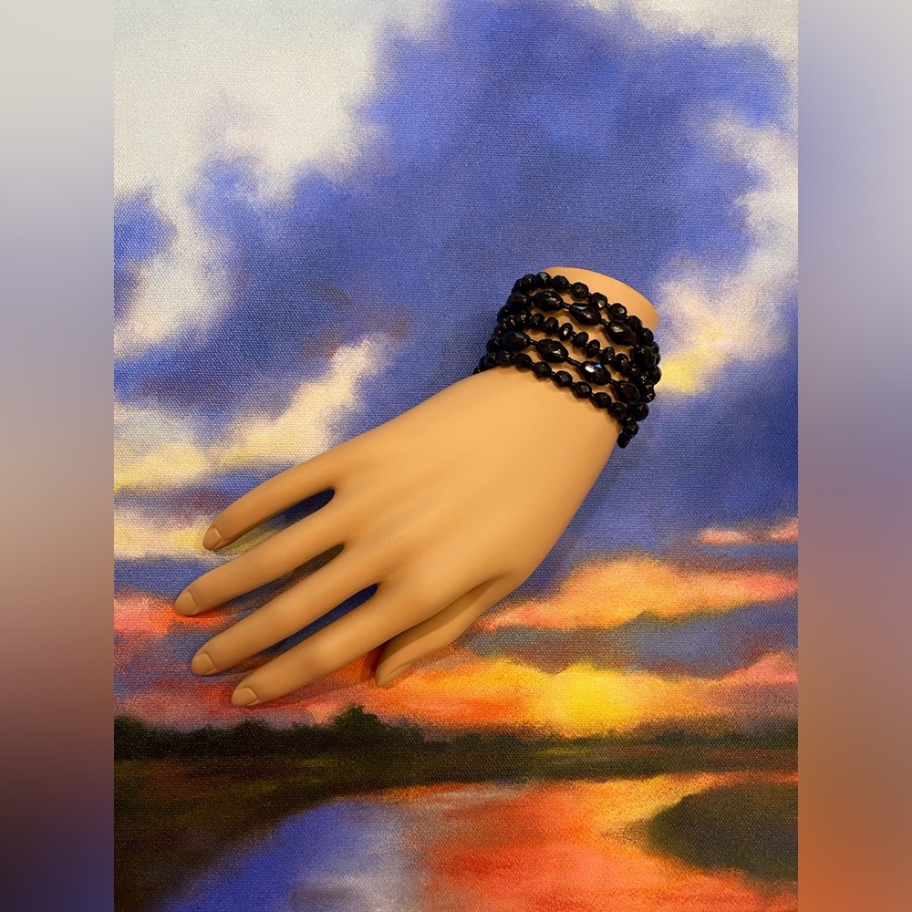 Glamorous Cuff Of Multiple Strings Of Black Beads - image 1
